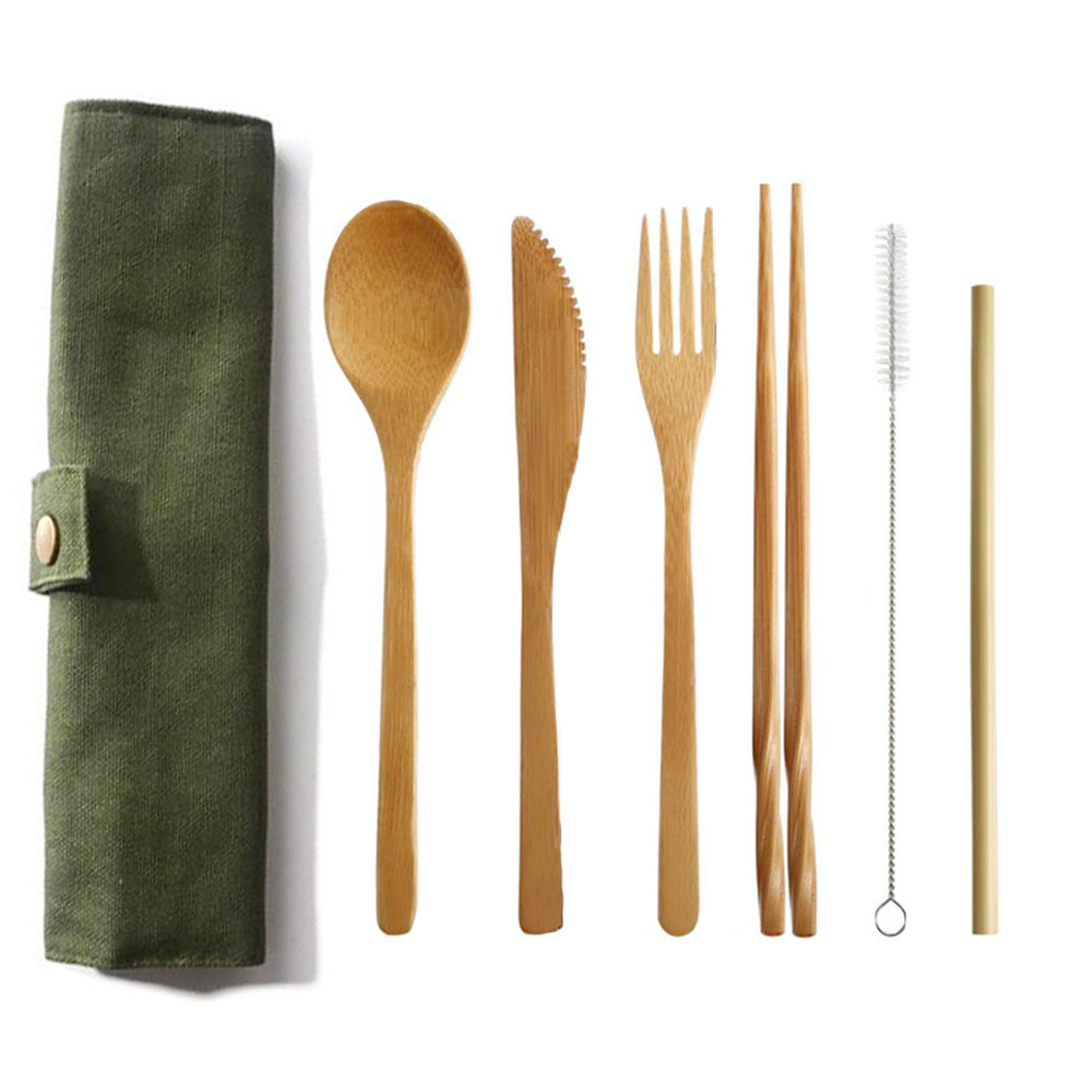 Bamboo Cutlery Travel - Yeniden kullanılabilir Bambu çatal bıçak kaşık
